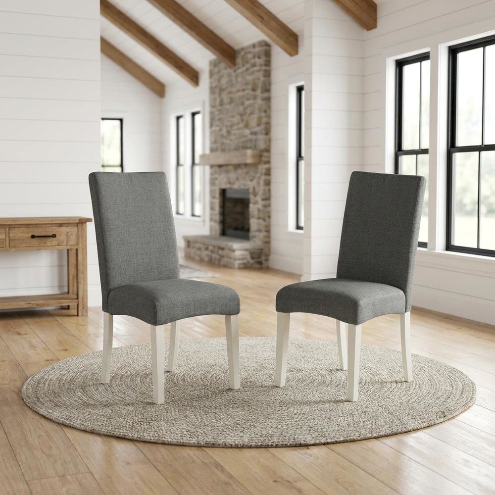 Linen Upholstered Parsons Dining Chair with Padded Seat for Dining Room, Set of 2