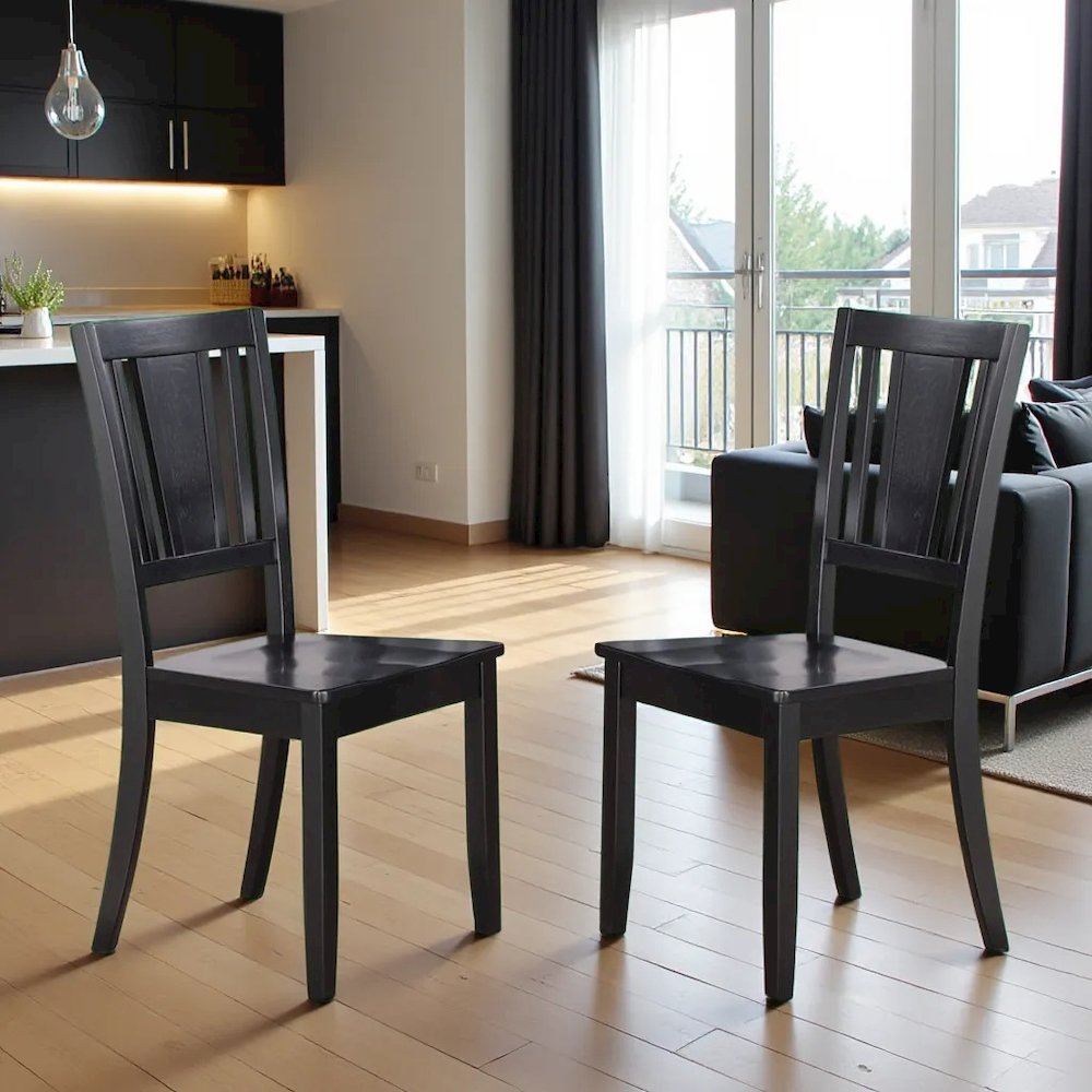 Elegant Black Wooden Dining Chairs – Classic Design, Set of 2