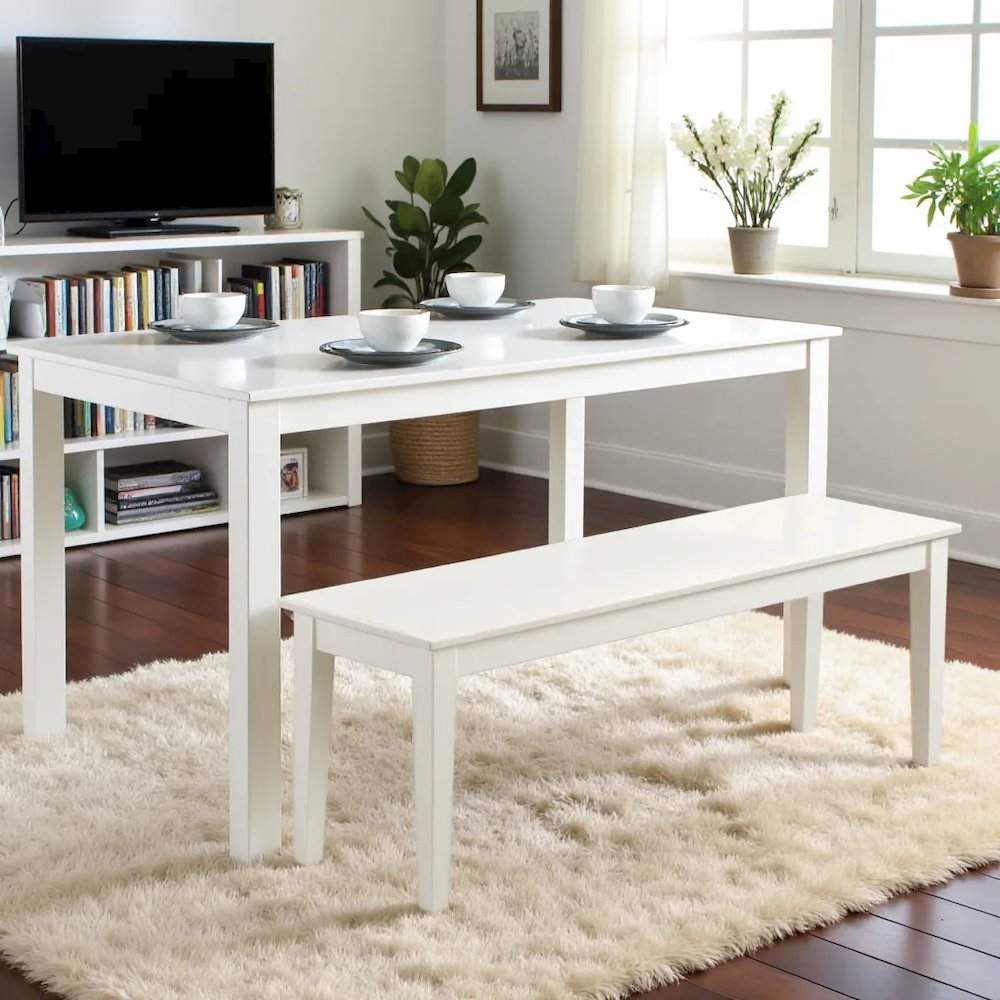 Elegant Solid Wood Dining Bench in White Sturdy Wooden Bench for Table