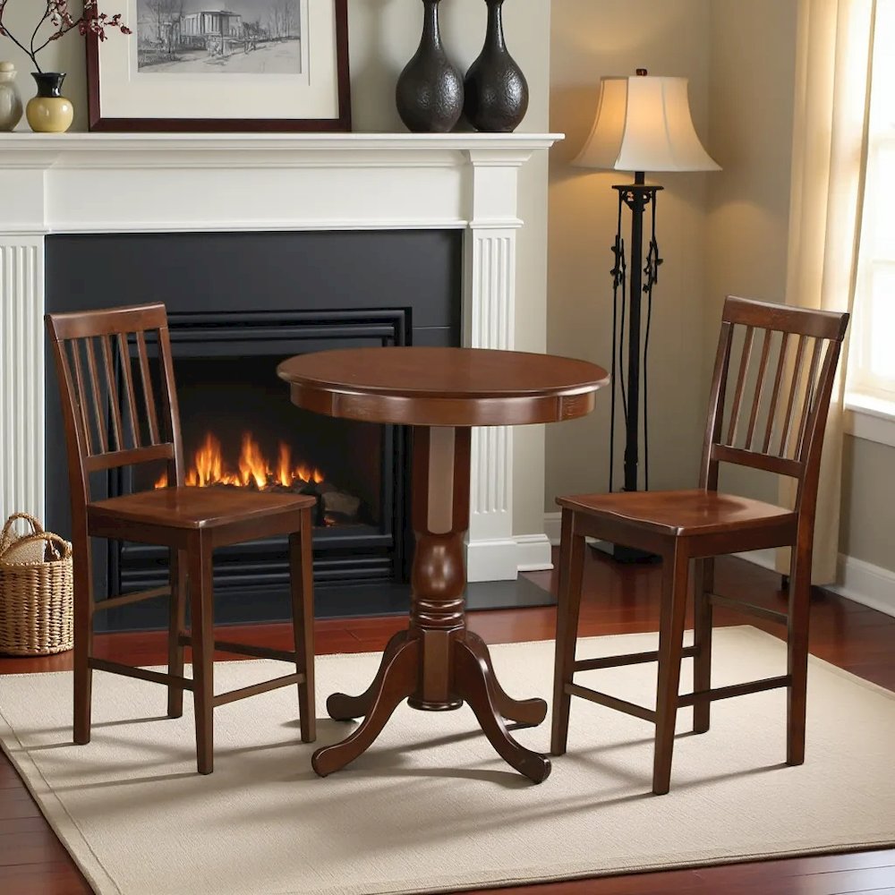 Solid Wood 3 Piece High Top Table Set with Two Counter Height Chairs
