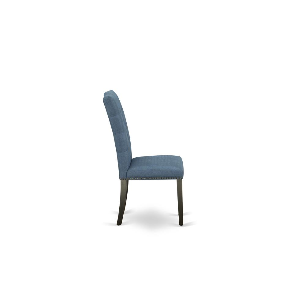 7-piece kitchen table set with Chair’s Legs and Mineral Blue Linen Fabric