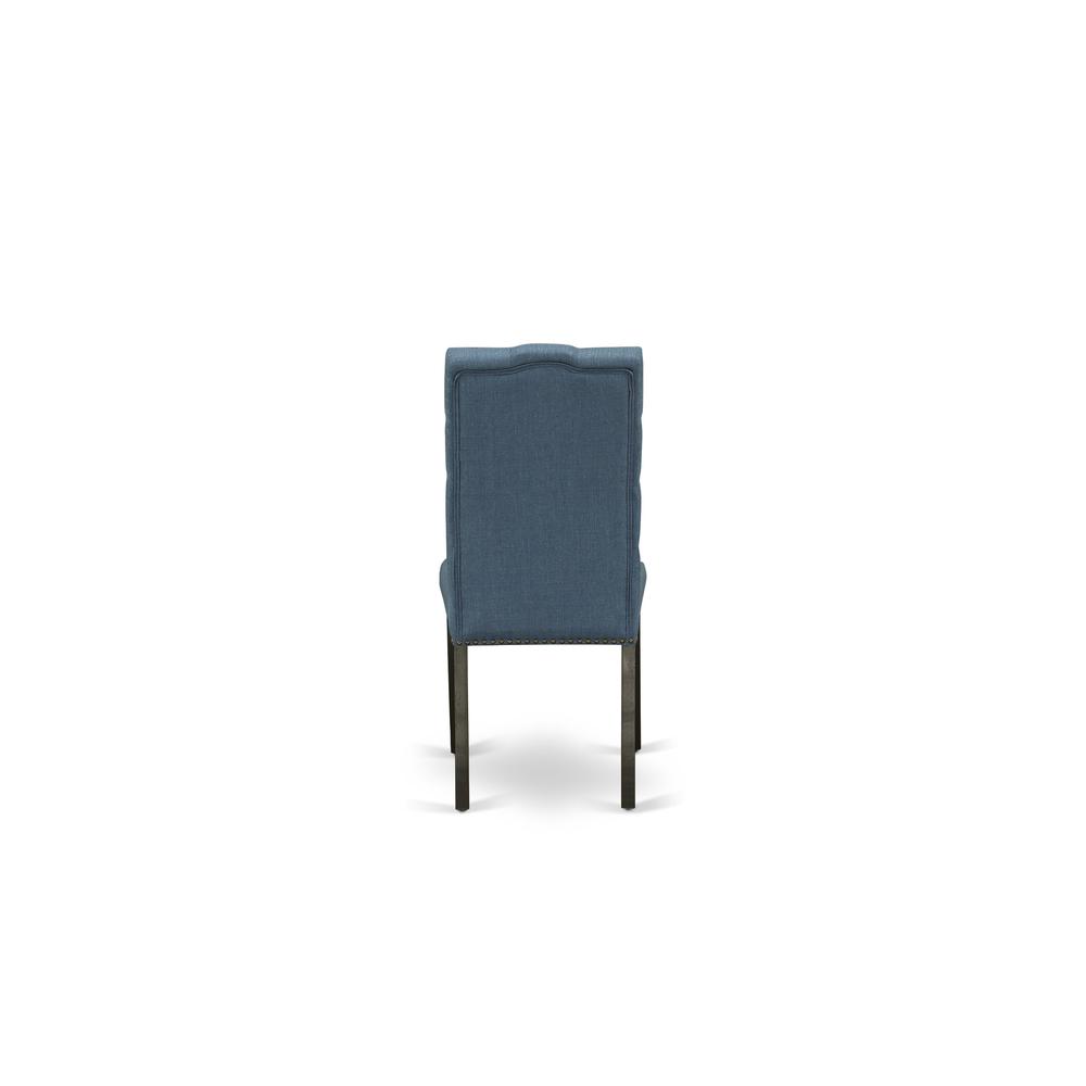 7-piece kitchen table set with Chair’s Legs and Mineral Blue Linen Fabric