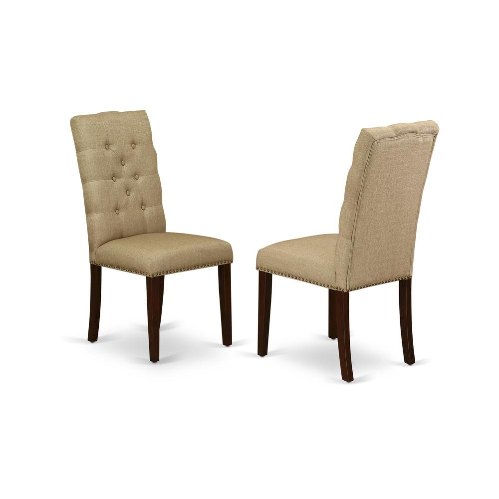 Fabric-Upholstered Parsons Dining Chair with Mahogany Legs for Dining Room, Set of 2