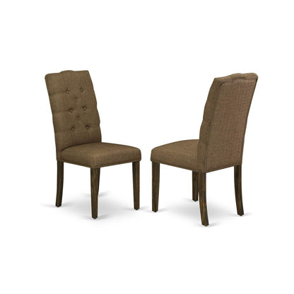East West Furniture LAEL5-77-18 5 Piece Dining Room Table Set Includes a Rectangle Removable Leaf Kitchen Table and 4 Brown Linen Linen Fabric Upholstered Chairs, 42x92 Inch, Jacobean