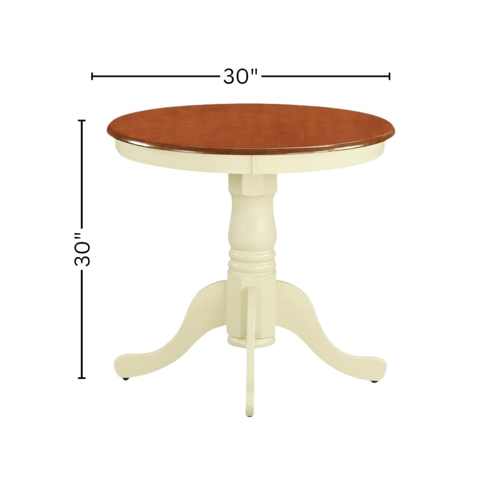 Small Dining Table, Round, Buttermilk & Cherry, Pedestal Base, Rubber Wood