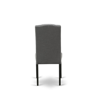 7-pc dining table set with Chair’s Legs and Dark Gotham Gray Linen Fabric