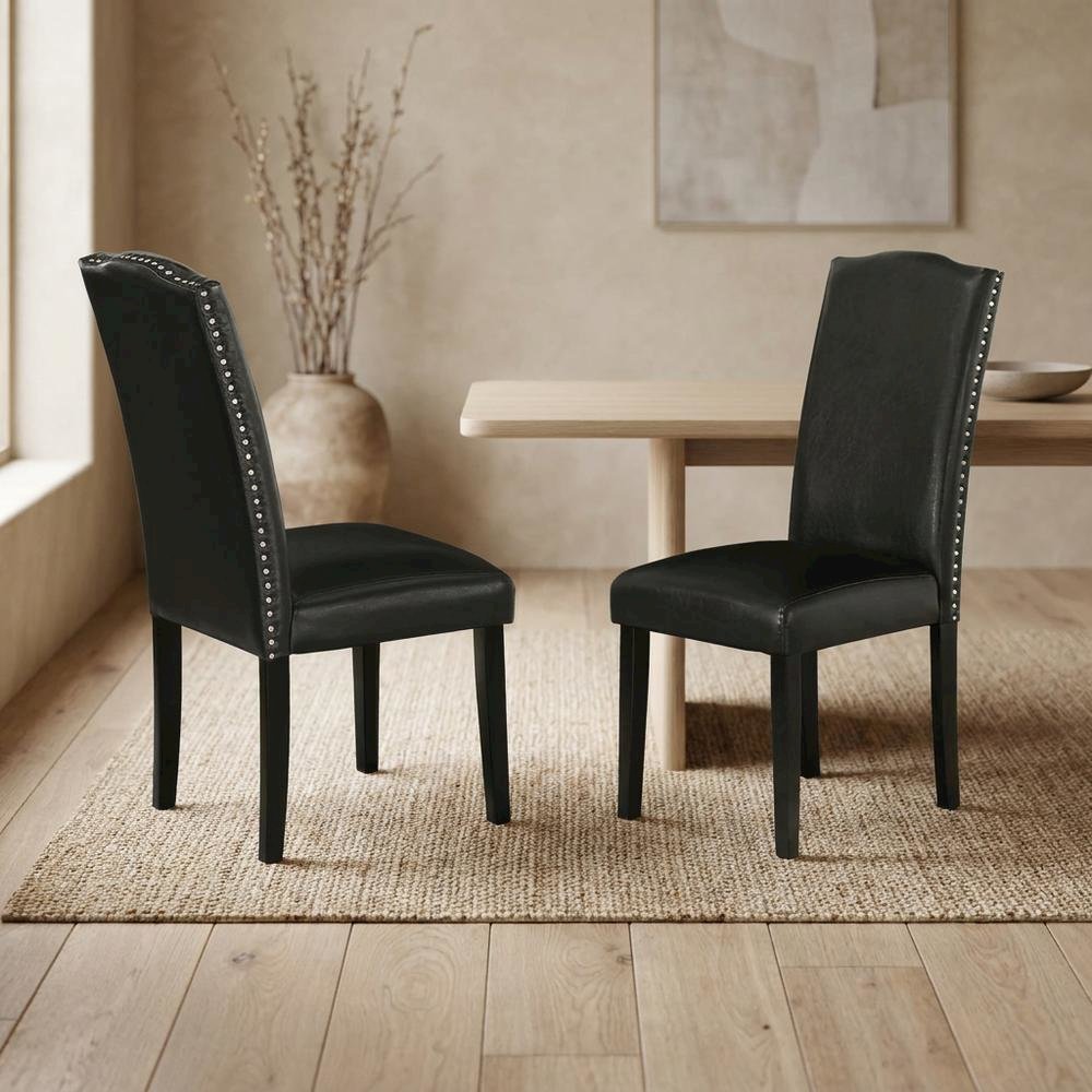 Faux Leather Parsons Dining Chairs with Nailhead Trim, Padded, Set of 2