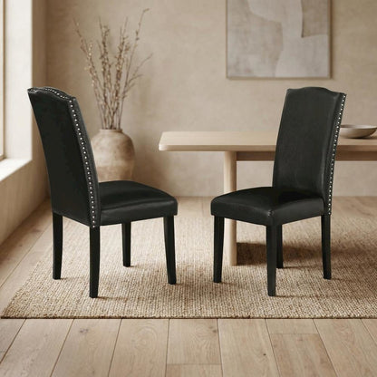 Faux Leather Parsons Dining Chairs with Nailhead Trim, Padded, Set of 2