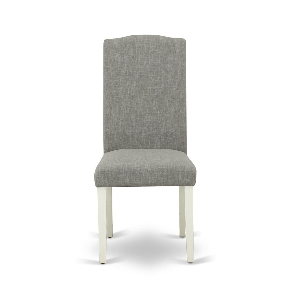 1MZEN3-LWH-06 3Pc Dining Table Set Contains a Wood Dining Table and 2 Parsons Chairs with Shitake Color Linen Fabric, Drop Leaf Table with Full Back Chairs, Linen White Finish