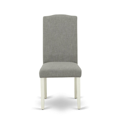 1MZEN3-LWH-06 3Pc Dining Table Set Contains a Wood Dining Table and 2 Parsons Chairs with Shitake Color Linen Fabric, Drop Leaf Table with Full Back Chairs, Linen White Finish