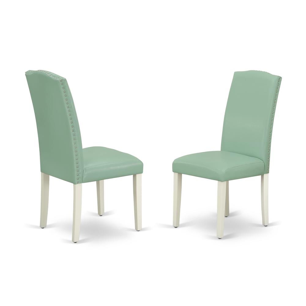V026EN257-5 5 Pc Dining Room Set Contains a Linen White Dining Table and 4 Pond PU Leather Dining Chairs with High Back - Wire Brushed Linen White Finish