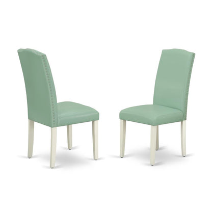 V026EN257-5 5 Pc Dining Room Set Contains a Linen White Dining Table and 4 Pond PU Leather Dining Chairs with High Back - Wire Brushed Linen White Finish