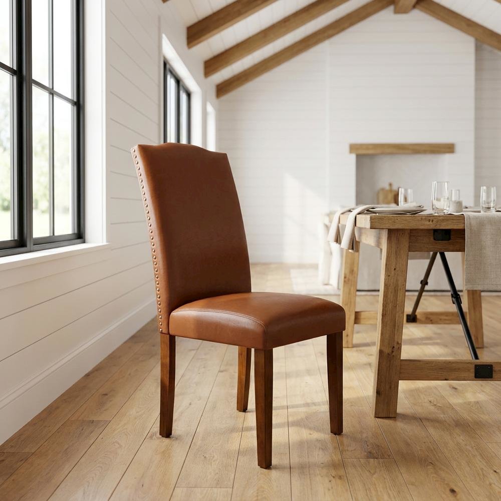 Upholstered Parsons Dining Chair with High Back, Mahogany, Set of 2
