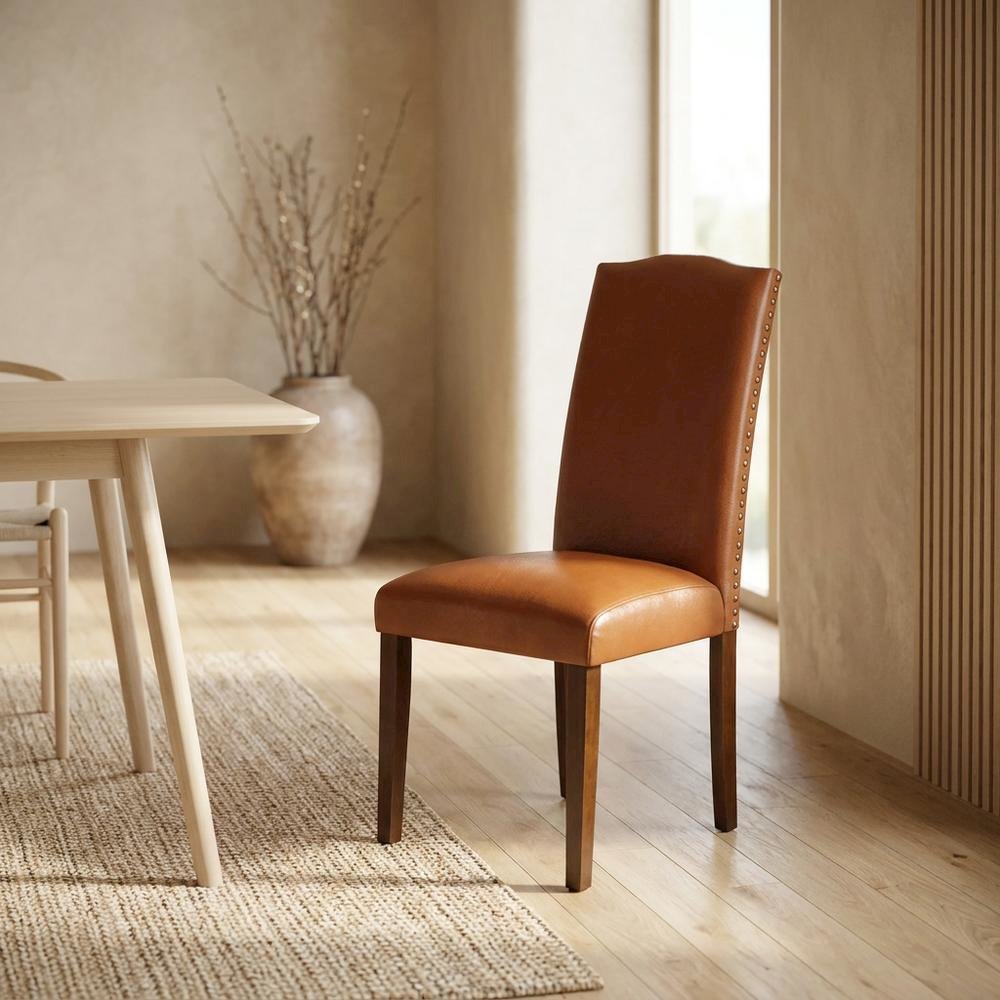 Upholstered Parsons Dining Chair with High Back, Mahogany, Set of 2