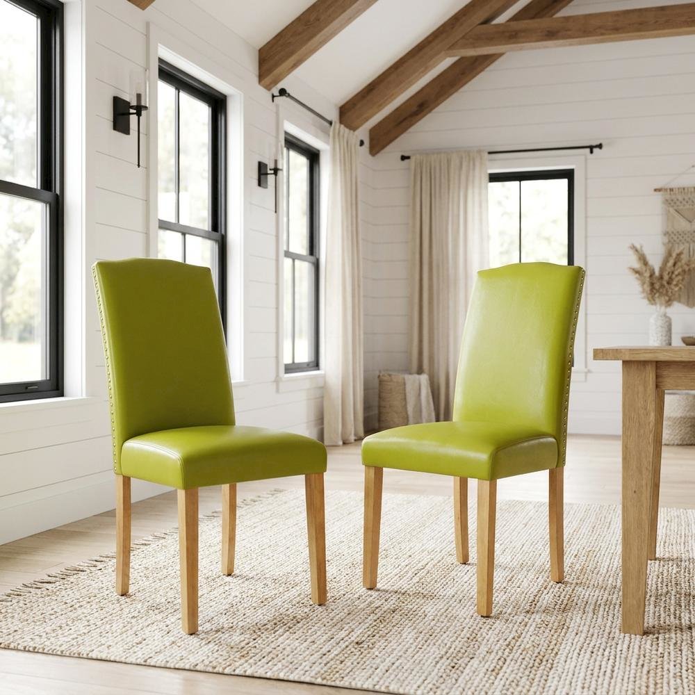 Parsons Dining Chair with High Back, Upholstered for Dining Room, Oak, Set of 2