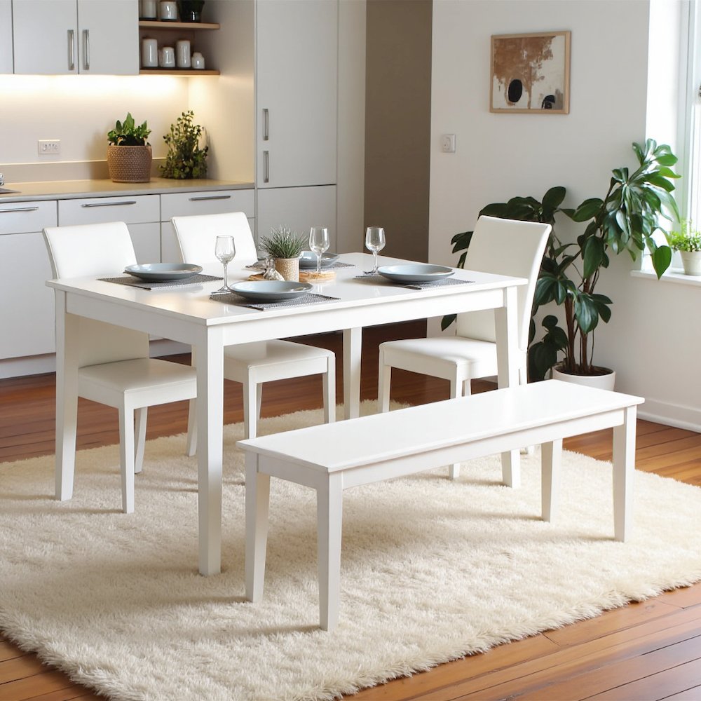 Elegant Solid Wood Dining Bench in White Sturdy Wooden Bench for Table