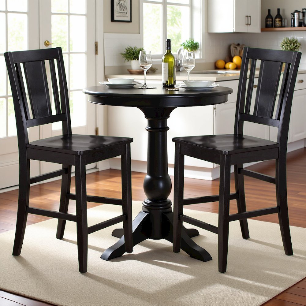 Elegant Counter Height Chairs – Wooden Bar Stools with Back, Black