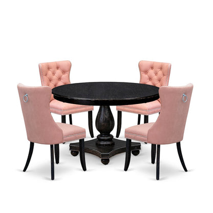 5 Piece Dining Set For 4 Consists Of 48" Round Table In Beige Red Color