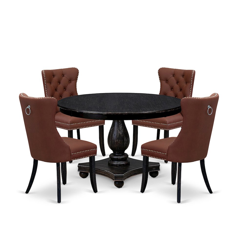 5 Piece Dining Table Set Consists Of 48" Round Table In Burgandy Color