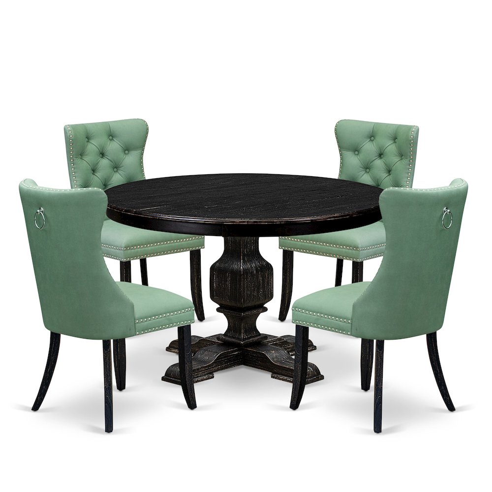 5 Piece Dining Set Contains 48" Round Table In Willow Green Color