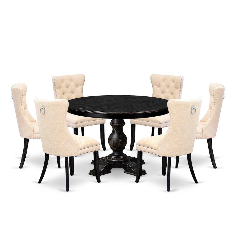 7-Pc Dinette Set Of A Kitchen Table, 6 Light Beige Linen Fabric Dinner Chair