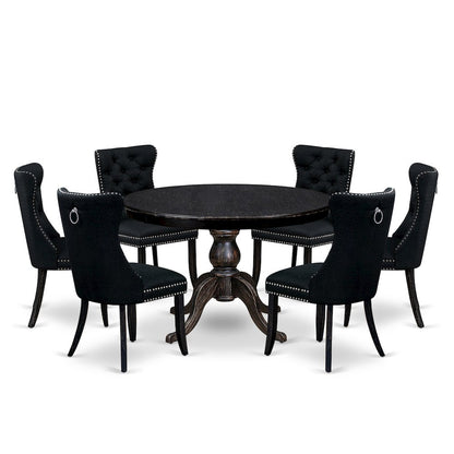 7 Piece Kitchen Table Set Consists Of 48" Round Table In Black Color