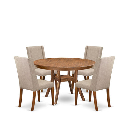 5-Piece Dining Table A Kitchen Table And 4 Light Tan Linen Fabric Dining Chairs