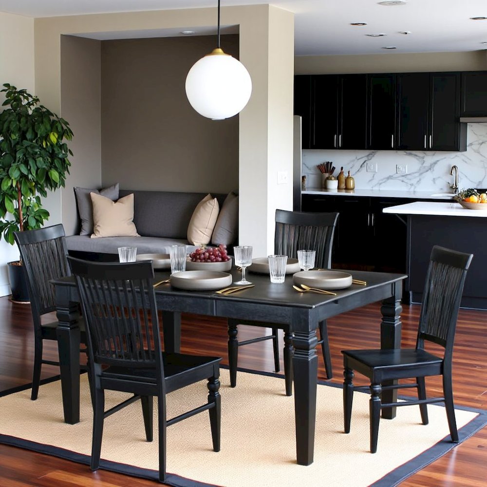 Black 5 Piece Dining Table Set with Chairs, Solid Wood Kitchen Table