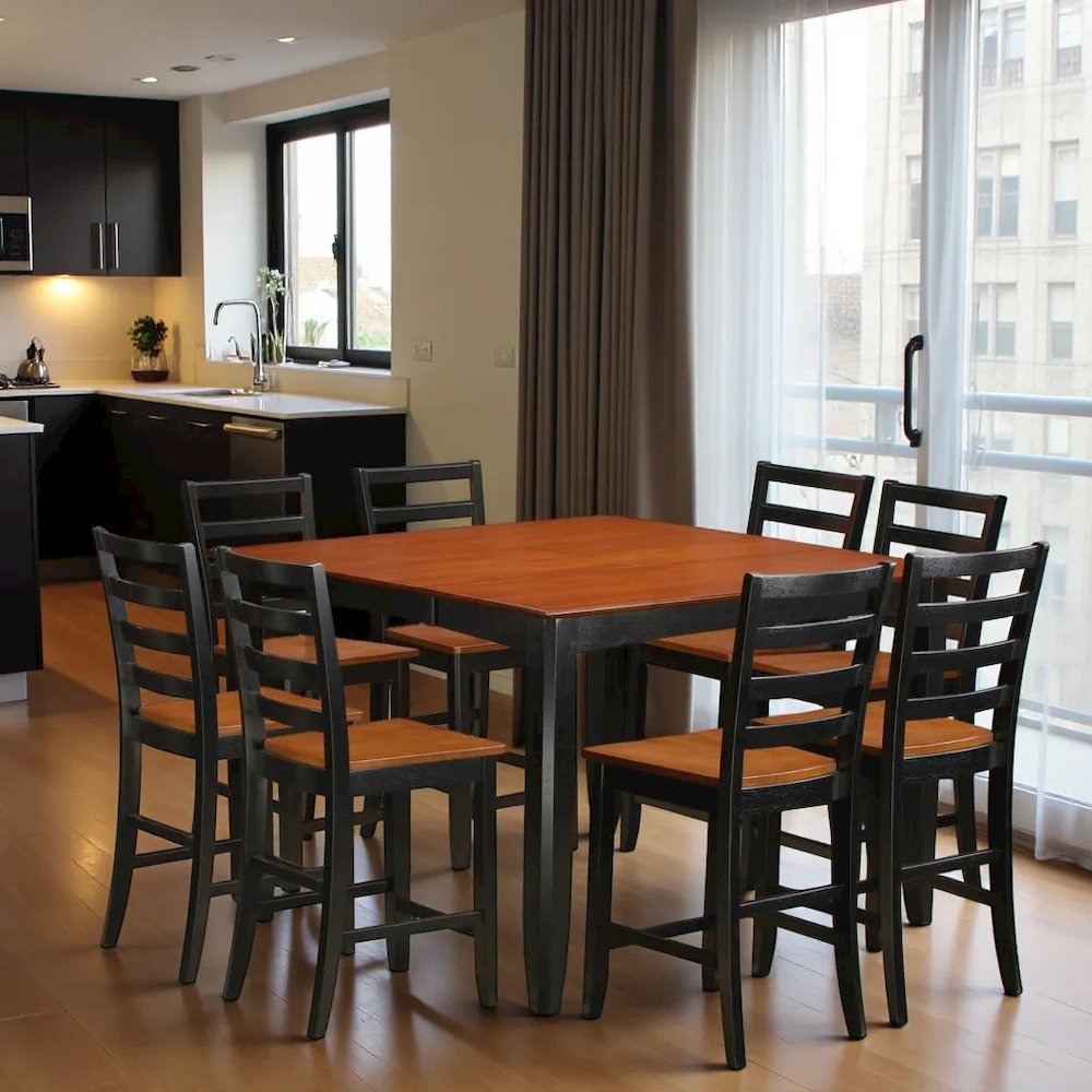Square Dining Table Set for 8 with Counter Height Chairs in Black