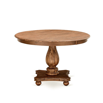 East West Furniture FERRIS, Round Dining Table with Pedestal, Rustic Rubberwood Table in Sandblasting Antique Walnut Finish, 48 Inch
