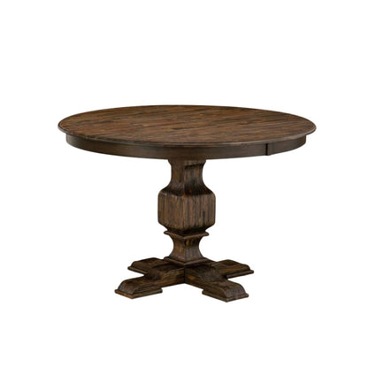 Rustic Round Kitchen Table, Distressed Jacobean Finish, Solid Wood, 48 Inch