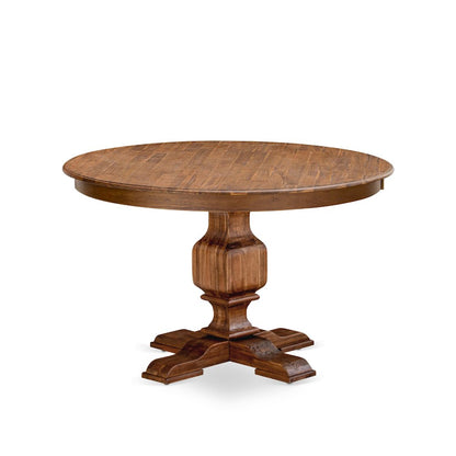 East West Furniture FERRIS Round Dining Table with Pedestal, Rustic Rubberwood Table in Sandblasting Antique Walnut Finish, 48 Inch