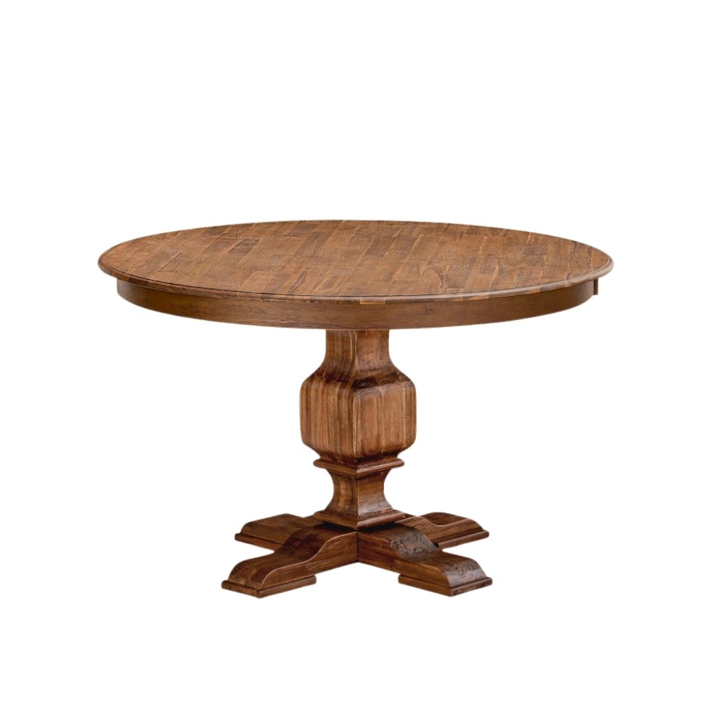 Rustic Round Dining Table, Antique Walnut Finish, Wood, 48 Inch