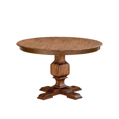 Rustic Round Dining Table, Antique Walnut Finish, Wood, 48 Inch