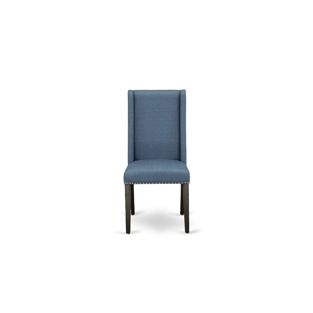 5 piece dining set consists of a dinner table and 4 Linen Fabric dining chairs
