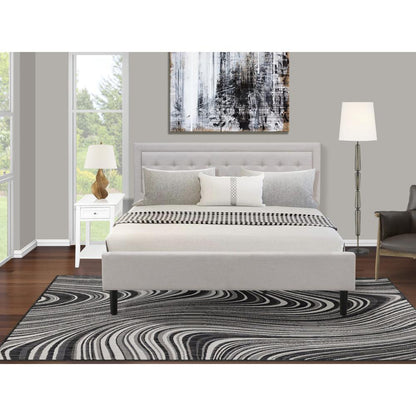 FN08K-1DE05 2-Piece Fannin Bedroom Set with 1 Wood Bed Frame and 1 Modern Nightstand - Mist Beige Linen Fabric
