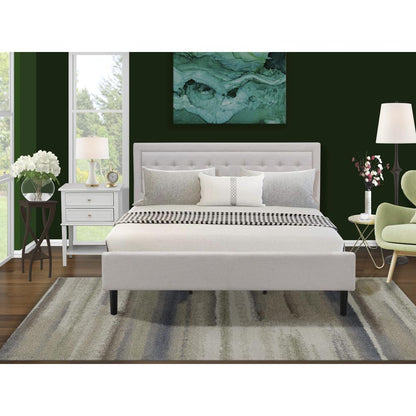 FN08K-1VL14 2-Piece Platform King Size Bedroom Set with 1 Wingback Bed and a Mid Century Nightstand - Mist Beige Linen Fabric