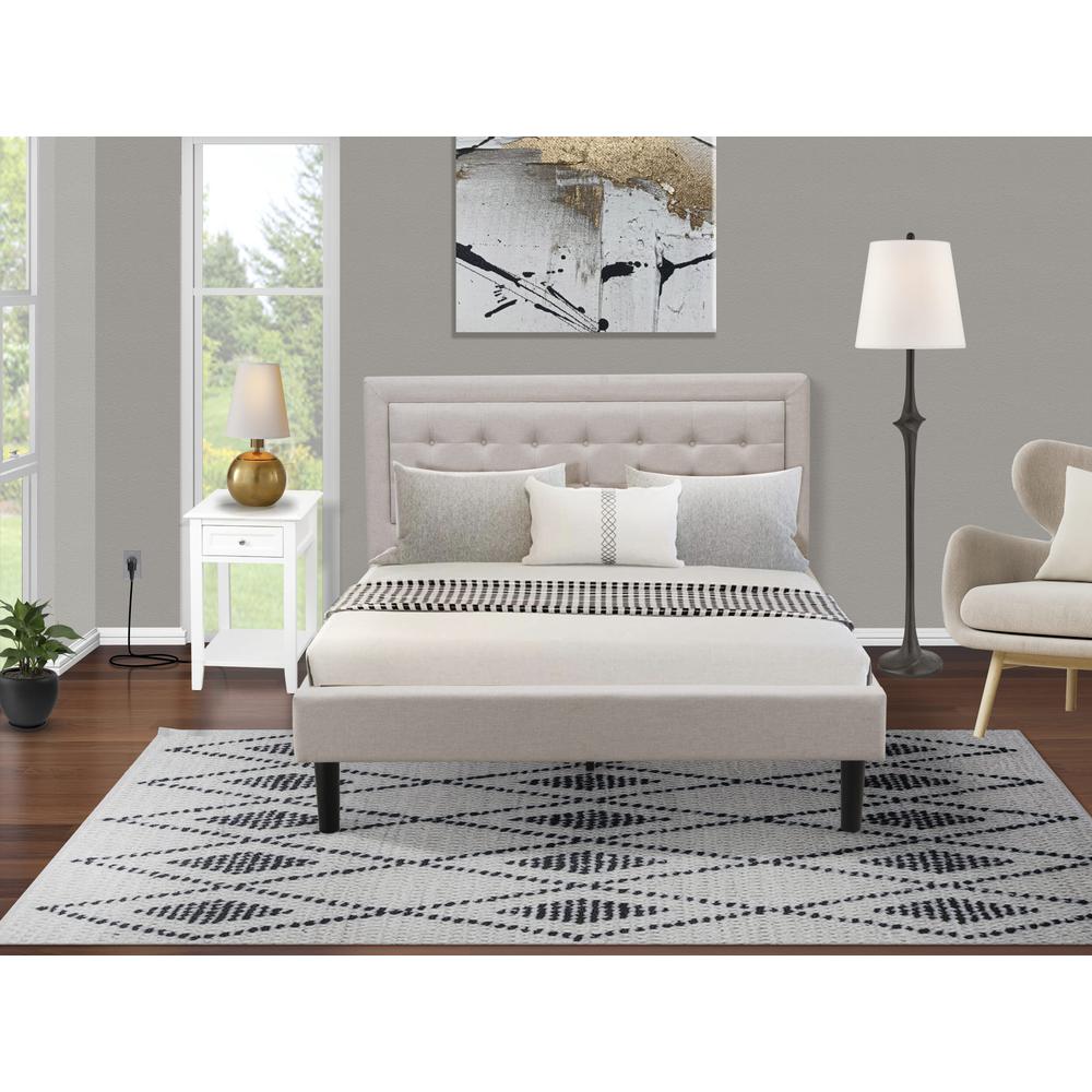 FN08Q-1DE05 2-Piece Fannin Queen Bed Set with 1 Modern Bed and a Bedroom Nightstand - Mist Beige Linen Fabric