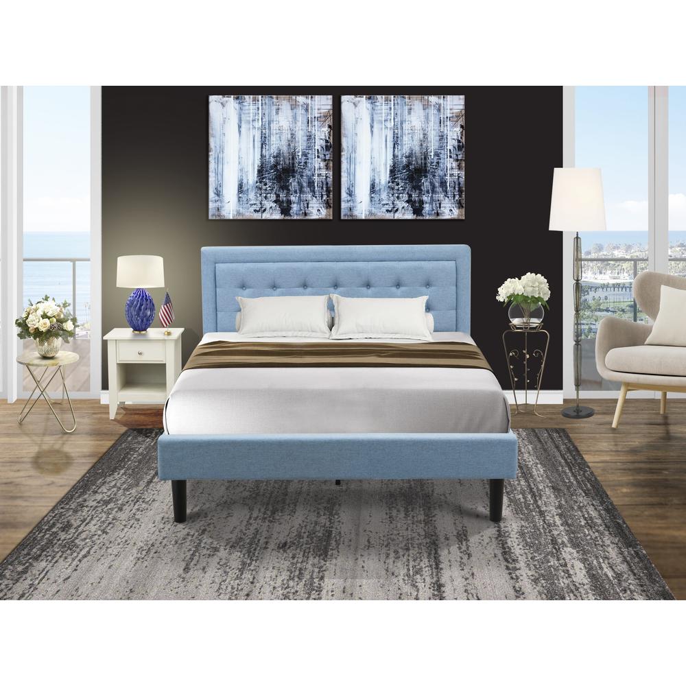 FN11Q-1GA0C 2-Piece Fannin Bed Set with 1 Queen Size Frame and an End Table for bedroom - Denim Blue Linen Fabric