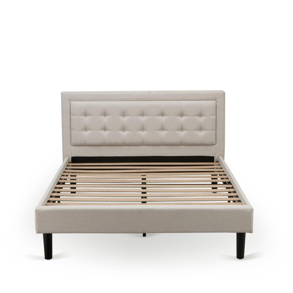 FN08Q-1DE05 2-Piece Fannin Queen Bed Set with 1 Modern Bed and a Bedroom Nightstand - Mist Beige Linen Fabric