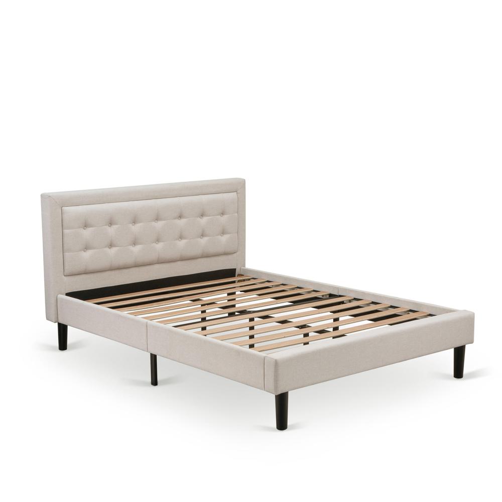 FN08Q-1DE05 2-Piece Fannin Queen Bed Set with 1 Modern Bed and a Bedroom Nightstand - Mist Beige Linen Fabric