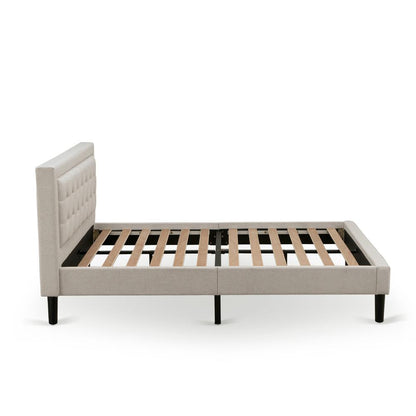 FN08Q-1DE05 2-Piece Fannin Queen Bed Set with 1 Modern Bed and a Bedroom Nightstand - Mist Beige Linen Fabric