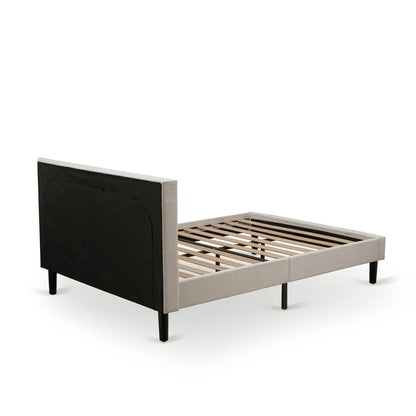 FN08Q-1DE05 2-Piece Fannin Queen Bed Set with 1 Modern Bed and a Bedroom Nightstand - Mist Beige Linen Fabric