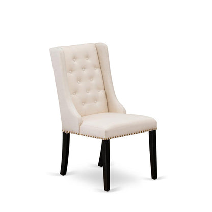 FOP1T01 Dining Padded Chairs - Cream Linen Fabric Kitchen Parson Chairs and Button Tufted Back with Black Rubber Wood Legs - Parson Dining Chairs Set of 2 - Set of 2