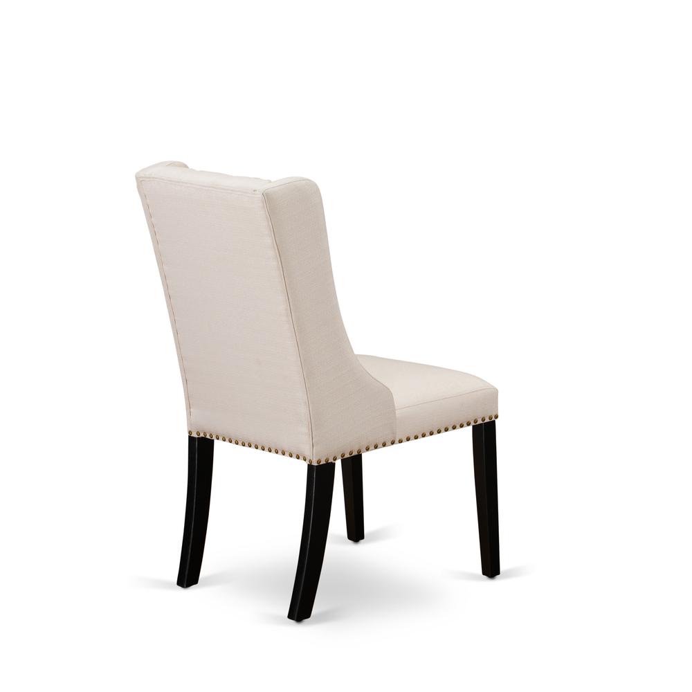 FOP1T01 Dining Padded Chairs - Cream Linen Fabric Kitchen Parson Chairs and Button Tufted Back with Black Rubber Wood Legs - Parson Dining Chairs Set of 2 - Set of 2