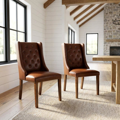 Linen-Upholstered Parsons Dining Chairs with Button-Tufted Back, Set of 2