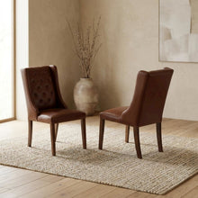 Linen-Upholstered Parsons Dining Chairs with Button-Tufted Back, Set of 2