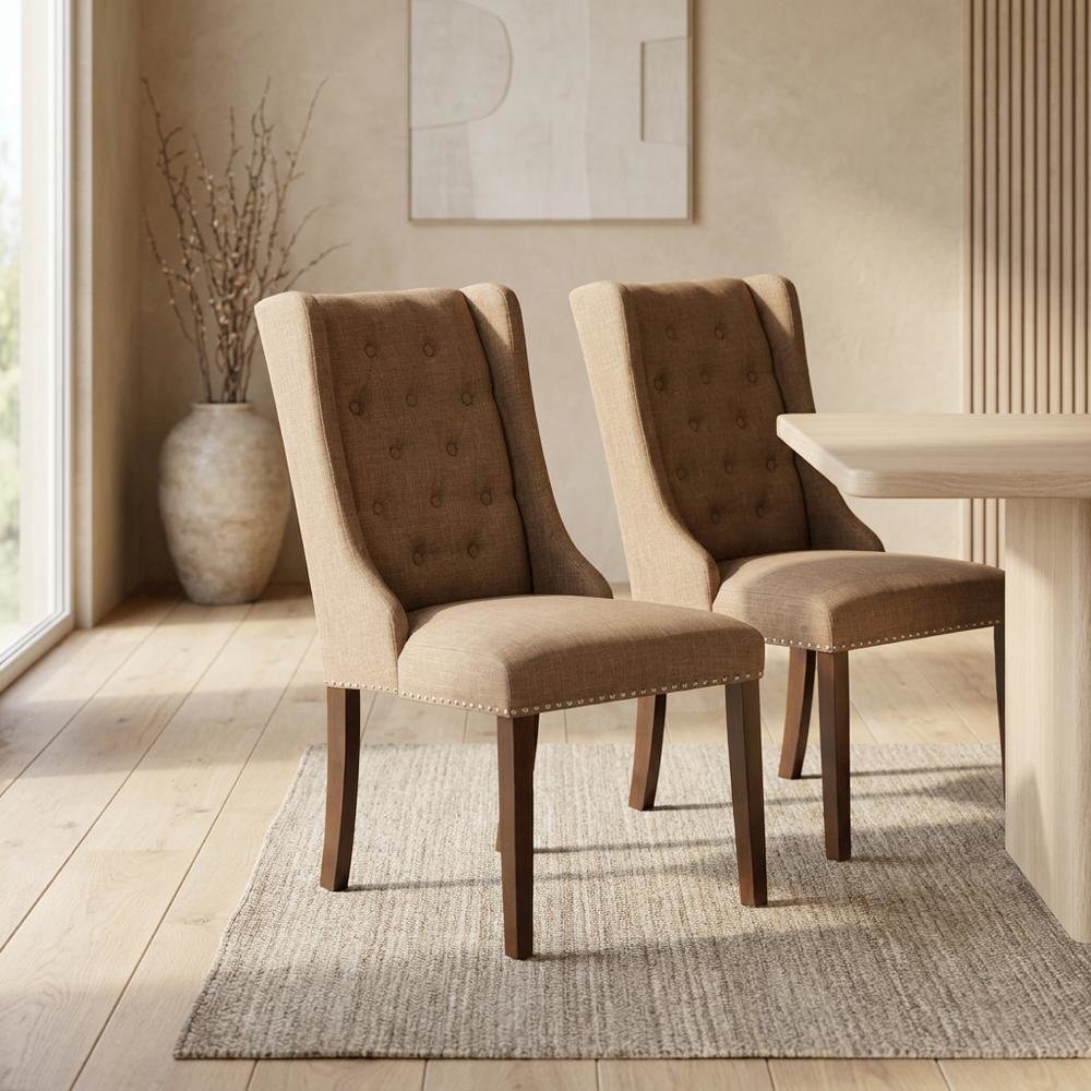 Linen-Upholstered Parsons Dining Chair with Button-Tufted Back, Set of 2