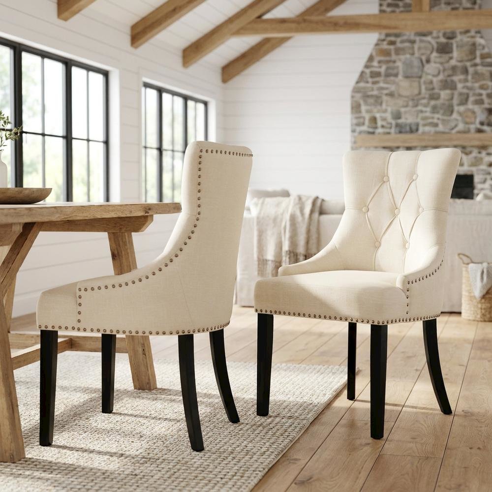 Linen-Upholstered Parson Dining Chairs with High Back for Dining Room, Set of 2