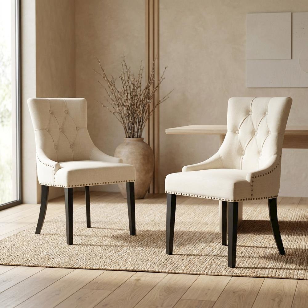 Linen-Upholstered Parson Dining Chairs with High Back for Dining Room, Set of 2